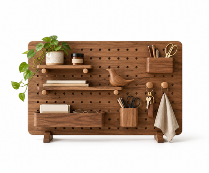 Modular Wooden Desktop Pegboard Organizer