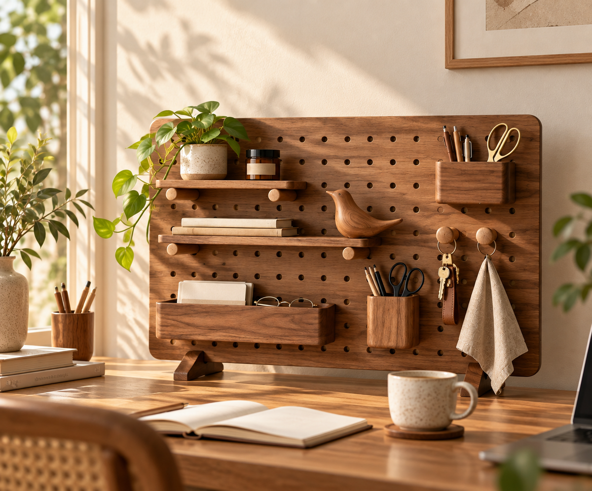 Modular Wooden Desktop Pegboard Organizer