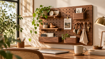 Modular Wooden Desktop Pegboard Organizer