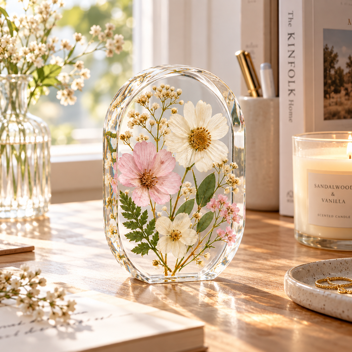 Clear Pressed Flower Resin Ornament